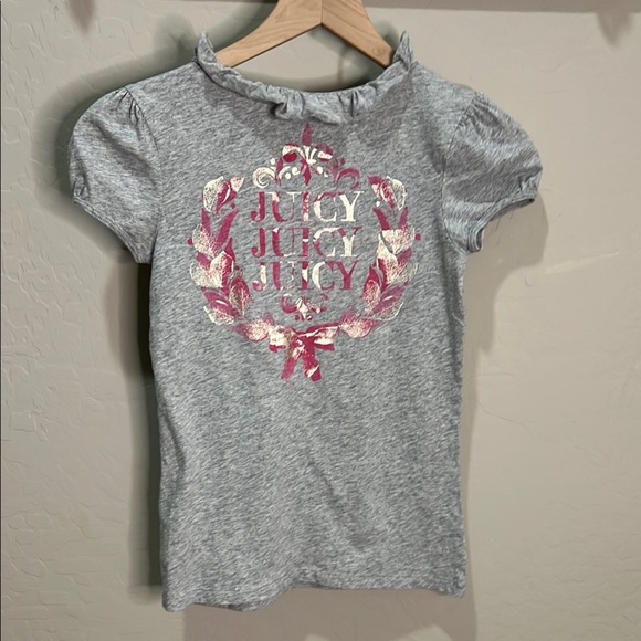 Vintage Juicy Couture Shirt Top Gray Tee Pink Bow Cap Blouse Girls Ruffle Y2K - Picture 7 of 12
